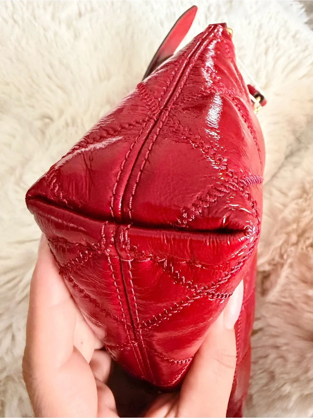Tory Burch Red Quilted Patent Leather Crossbody Bag with Gold Hardware